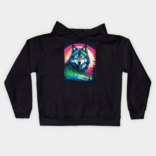 Timber Wolf in Watercolor and Charcoal Color Kids Hoodie by BirdsnStuff