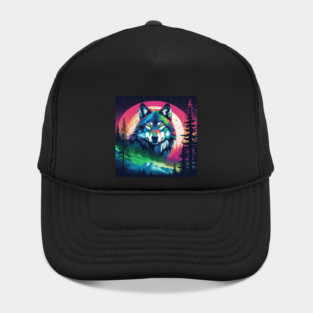 Timber Wolf in Watercolor and Charcoal Color Hat