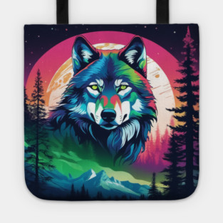 Timber Wolf in Watercolor and Charcoal Color Tote