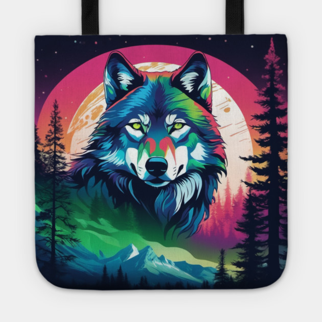 Timber Wolf in Watercolor and Charcoal Color Tote by BirdsnStuff