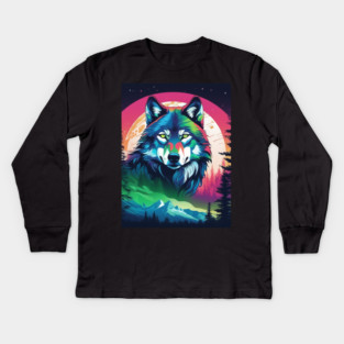 Timber Wolf in Watercolor and Charcoal Color Kids Long Sleeve T-Shirt