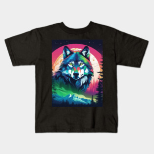 Timber Wolf in Watercolor and Charcoal Color Kids T-Shirt