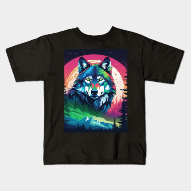Timber Wolf in Watercolor and Charcoal Color Kids T-Shirt by BirdsnStuff