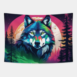 Timber Wolf in Watercolor and Charcoal Color Tapestry