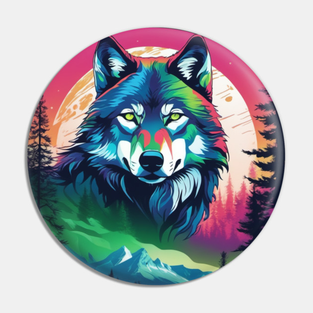 Timber Wolf in Watercolor and Charcoal Color Pin by BirdsnStuff