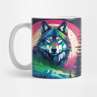 Timber Wolf in Watercolor and Charcoal Color Mug