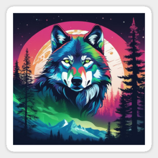 Timber Wolf in Watercolor and Charcoal Color Sticker