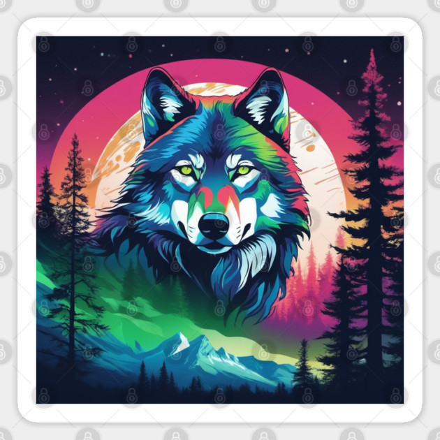 Timber Wolf in Watercolor and Charcoal Color Sticker by BirdsnStuff