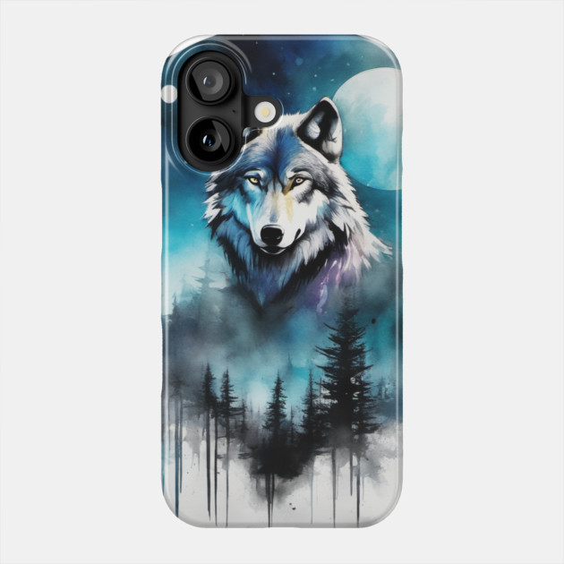 Timber Wolf in Watercolor and Charcoal Phone Case by BirdsnStuff