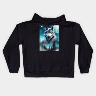 Timber Wolf in Watercolor and Charcoal Kids Hoodie