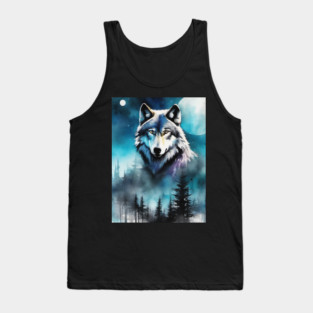Timber Wolf in Watercolor and Charcoal Tank Top
