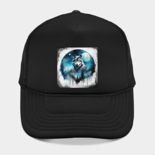 Timber Wolf in Watercolor and Charcoal Hat