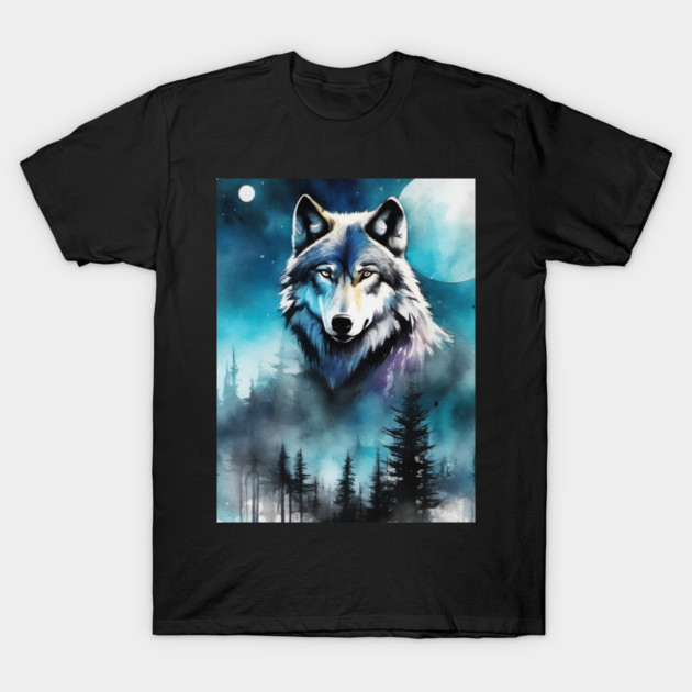 Timber Wolf in Watercolor and Charcoal T-Shirt by BirdsnStuff