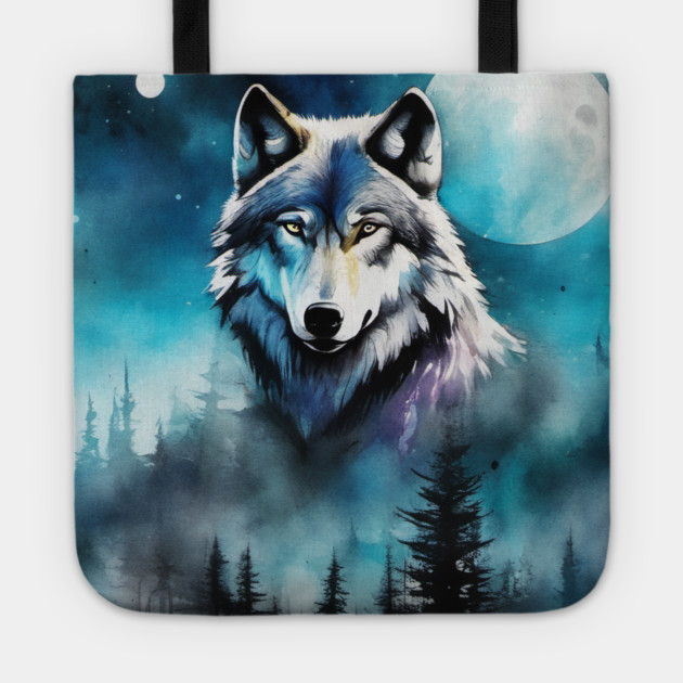 Timber Wolf in Watercolor and Charcoal Tote by BirdsnStuff