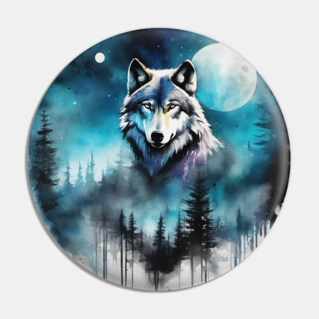 Timber Wolf in Watercolor and Charcoal Pin by BirdsnStuff