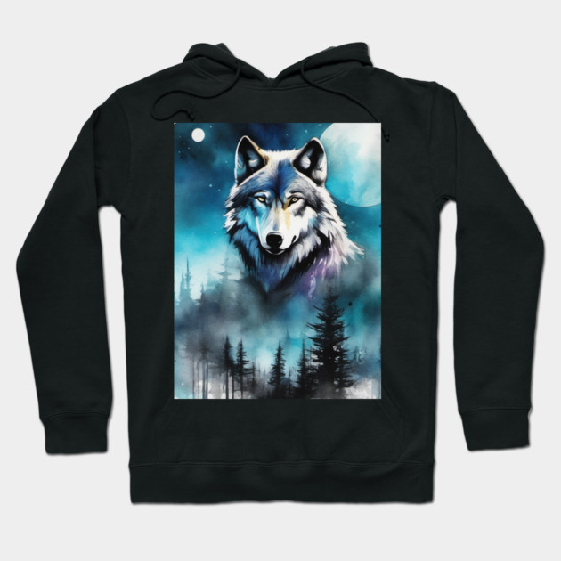 Timber Wolf in Watercolor and Charcoal Hoodie by BirdsnStuff