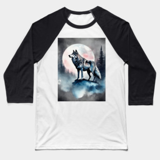 Timber Wolf in Watercolor and Charcoal Baseball T-Shirt