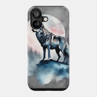 Timber Wolf in Watercolor and Charcoal Phone Case