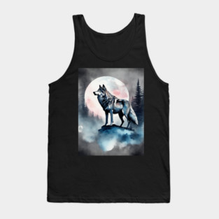 Timber Wolf in Watercolor and Charcoal Tank Top