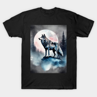 Timber Wolf in Watercolor and Charcoal T-Shirt