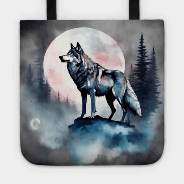Timber Wolf in Watercolor and Charcoal Tote by BirdsnStuff
