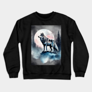 Timber Wolf in Watercolor and Charcoal Crewneck Sweatshirt