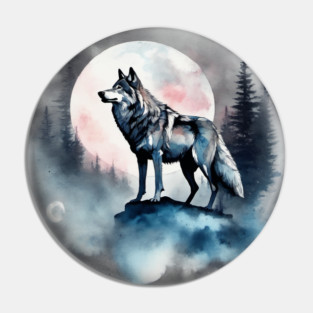 Timber Wolf in Watercolor and Charcoal Pin