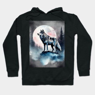 Timber Wolf in Watercolor and Charcoal Hoodie