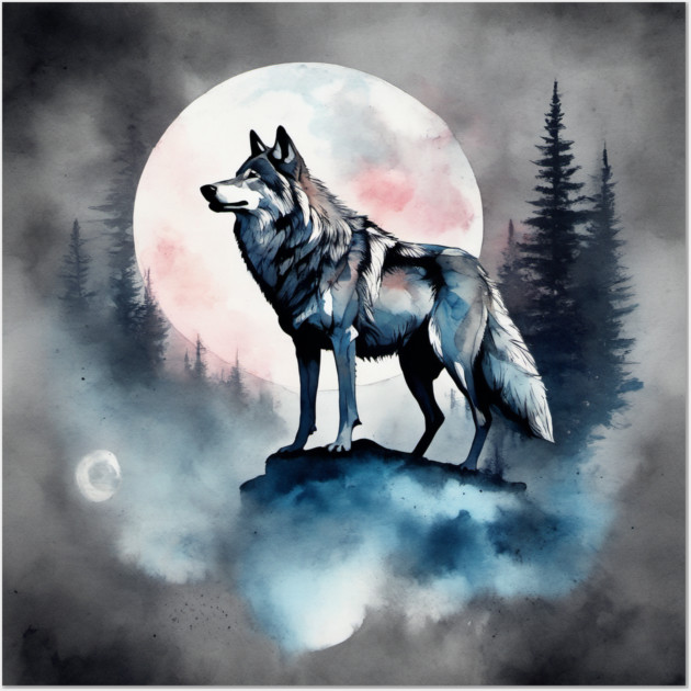 Timber Wolf in Watercolor and Charcoal Wall Art by BirdsnStuff