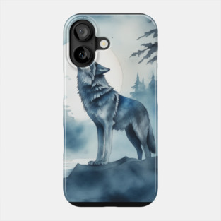 Timber Wolf in Watercolor and Charcoal Phone Case