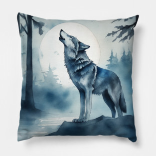Timber Wolf in Watercolor and Charcoal Pillow