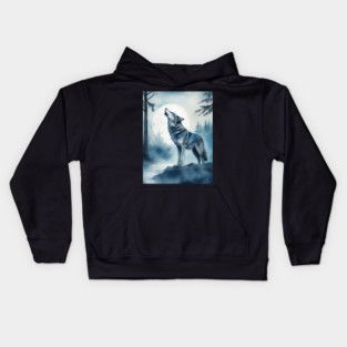 Timber Wolf in Watercolor and Charcoal Kids Hoodie