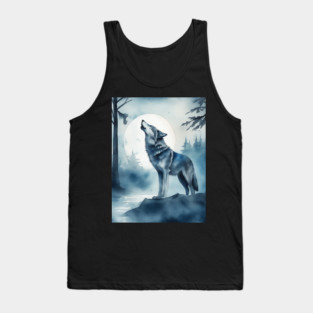 Timber Wolf in Watercolor and Charcoal Tank Top
