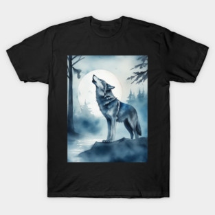Timber Wolf in Watercolor and Charcoal T-Shirt