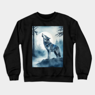 Timber Wolf in Watercolor and Charcoal Crewneck Sweatshirt