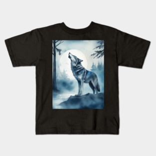 Timber Wolf in Watercolor and Charcoal Kids T-Shirt