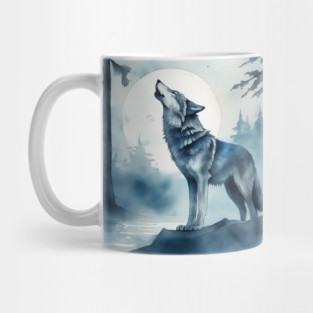 Timber Wolf in Watercolor and Charcoal Mug