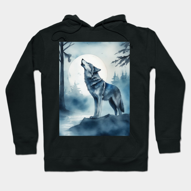 Timber Wolf in Watercolor and Charcoal Hoodie by BirdsnStuff