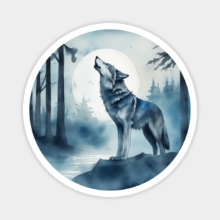 Timber Wolf in Watercolor and Charcoal Magnet