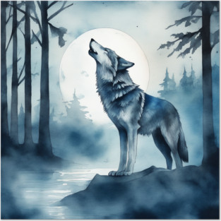 Timber Wolf in Watercolor and Charcoal Posters and Art