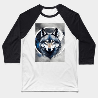 Timber Wolf in Watercolor and Charcoal Baseball T-Shirt