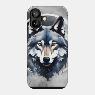 Timber Wolf in Watercolor and Charcoal Phone Case