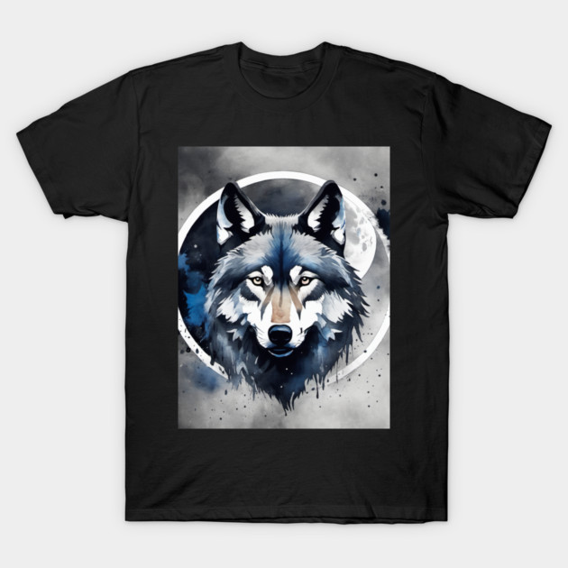 Timber Wolf in Watercolor and Charcoal T-Shirt by BirdsnStuff