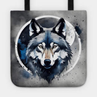 Timber Wolf in Watercolor and Charcoal Tote