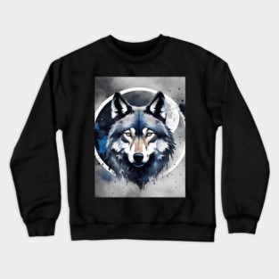Timber Wolf in Watercolor and Charcoal Crewneck Sweatshirt