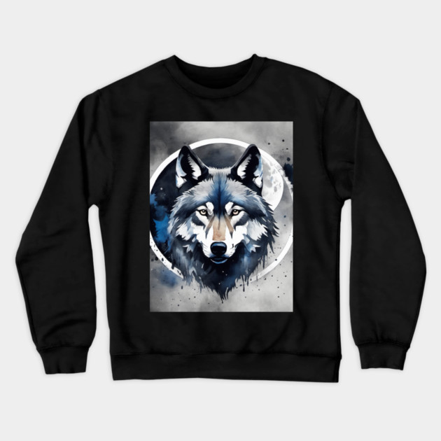 Timber Wolf in Watercolor and Charcoal Crewneck Sweatshirt by BirdsnStuff