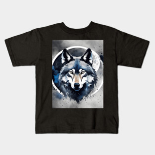 Timber Wolf in Watercolor and Charcoal Kids T-Shirt