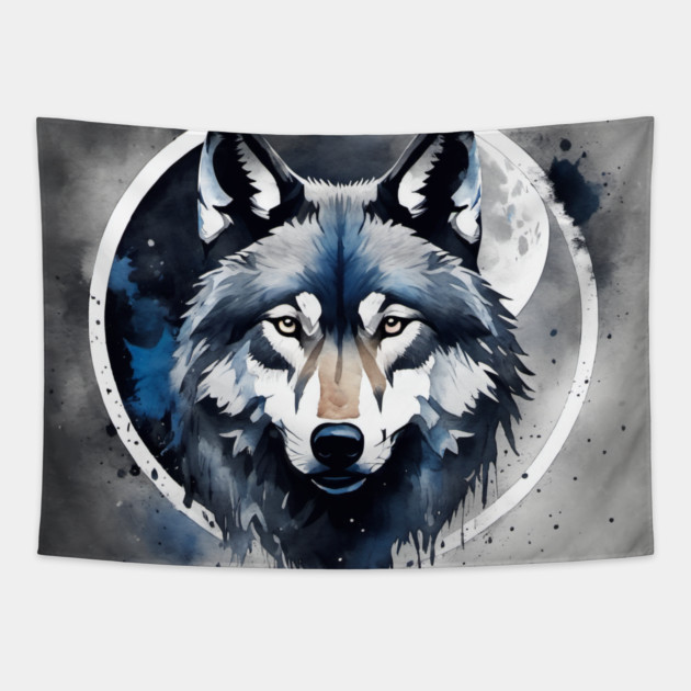 Timber Wolf in Watercolor and Charcoal Tapestry by BirdsnStuff