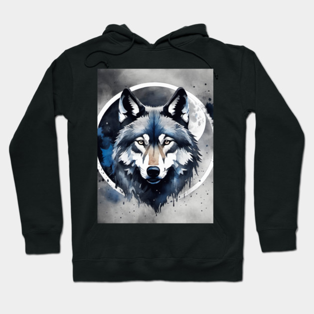 Timber Wolf in Watercolor and Charcoal Hoodie by BirdsnStuff