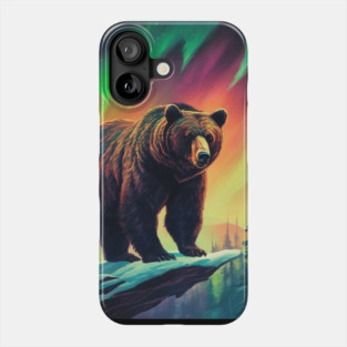 Brown Bear with Forest and Borealis, Colorful, Beautiful Phone Case